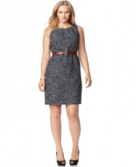 Wow them at work in MICHAEL Micheal Kors' sleeveless plus size sheath dress, cinched by a belted waist. (Clearance)