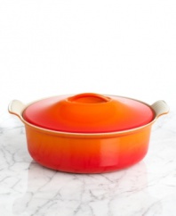 Capturing the charm of France, the oval cocotte has a high-glossed enamel finish and modern design that fits effortlessly into any kitchen, producing superior dishes bursting with rich aromas, tender juices and intoxicating flavors that only the cast-iron can deliver. 5-year limited warranty.