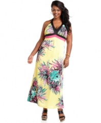 Start spring off right with Baby Phat's halter plus size maxi dress, spotlighting a striking floral print!