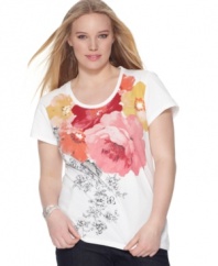 Embrace the season with Style&co. Sport's short sleeve plus size top, featuring an embellished floral print-- it's an Everyday Value!