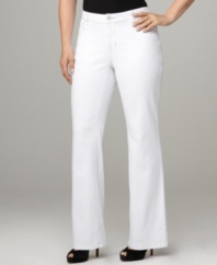Lighten up your casual look with DKNY Jeans' boot cut plus size jeans, featuring a white wash.