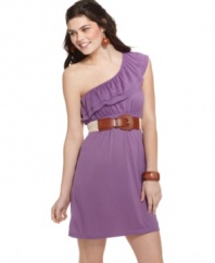 Add a bit of romance to your sun dress 'drobe with this ruffled, belted one-shoulder number from Belle Du Jour!