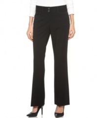Alfani's petite pants feature a wide waistband with a double-button detail for sleek (and affordable!) suiting.