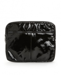 With a glossy patent finish and a padded interior, this e-reader case keeps your Kindle, Nook or iPad safe and stylish.