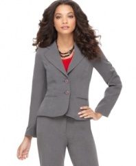 This feminine petite blazer by AGB features a nipped-waist fit with a hint of stretch for comfort.