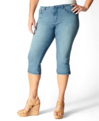 Spring into a slimming look with Levi's plus size capri jeans, enhanced by a tummy control panel for a flattering fit.