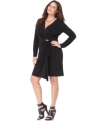 Flaunt a slimmer looking figure with MICHAEL Michael Kors' long sleeve plus size dress, featuring a flattering faux wrap design.