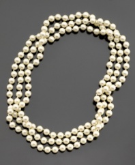 Loops and loops of glass pearls galore! Indulge in an endless stream of shining glass pearls that can be worn single, doubled or tripled. Silver-plated clasp. Approximate length: 60 inches.