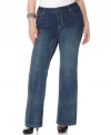 Rhinestone and studs lend a flashy finish to INC's bootcut plus size jeans-- make a stylish statement this season! (Clearance)
