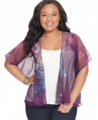 Sheer perfection: One World's short sleeve plus size jacket is a fun topper for your sleeveless looks this season!