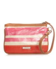 Stylish stripes decorate this adorable wristlet for a look that can't be missed. This fabulous little design by Nine West allows you to store all your essentials in style.