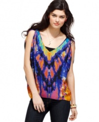 Wake up your neutral jeans with an explosion of color, via this painterly, bohemian-cool top from Rampage!