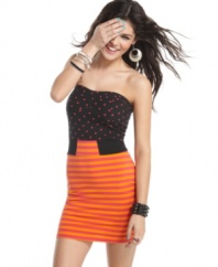Spice-up your day look with this mixed print dress from Material Girl, where a polka dot top and striped skirt unite!