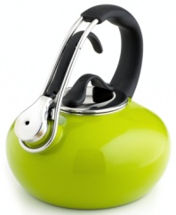 This innovative tea kettle throws you for a loop with its polished enamel coating that brings a little excitement and color to your kitchen. With a sweeping handle that arcs high above its body, this kettle knows the importance of high design and total functionality. The clever bell-shaped design helps induce heat for faster boiling. Limited warranty.