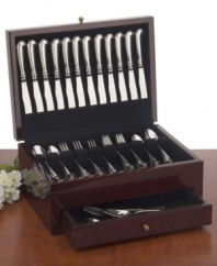 Keep your finest flatware beautifully organized and safe from the elements with this exquisite chest, a vintage 19th century design from the Colonial Williamsburg collection. With a mahogany wood veneer finish on the exterior, the box features tarnish proof lining to help keep silverware shining like new. Holds 150 pieces of flatware. Measures 17 x 12.5 x 6.5.