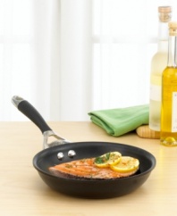 The benchmark of skillets. This elite open French skillet can handle any cooking task from scrambling to frying with ease because of hard-anodized aluminum construction, which reduces hotspots so your food turns out great. Nonstick exterior for easy clean up. Stainless steel and silicone comfort-grip handles.