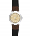 Basic and crisp modern styling give this Nine West watch lasting appeal. Crafted of brown leather strap and round silver tone mixed metal case. Natural dial features silver tone hour and minute hands, sweeping second hand, applied numerals and stick indices, minute track and logo at six o'clock. Quartz movement. Limited lifetime warranty.