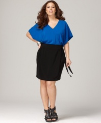 Get two looks in one great style with DKNYC's short sleeve plus size dress, including a top and contrasting skirt!