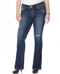 Add a bit of edge to your casual look with Seven7 Jeans' straight leg plus size jeans, featuring distressing.