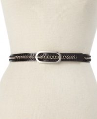 Find your edge. A metal chain takes this skinny belt to the next level of attitude. By Nine West.