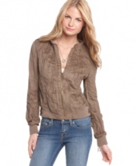 Warm-up with downtown-cool in this crinkled, faux-suede bomber from American Rag! Pairs perfectly with jeans and boots for a style that's hot in the cold.