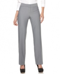 Alfani's petite straight-leg pants are menswear-inspired, but feature a fabulous, feminine fit. Effortless with a crisp white button-down shirt, and just as stylish with a colorful solid top.
