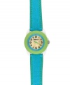 Natural, unpolished bamboo makes this bright, eco-friendly watch by Sprout even more lively. Light blue organic cotton strap with green stitching and round ivory corn resin case. Light green corn resin bezel. Natural bamboo dial with light blue corn resin inner ring features black printed numerals, minute track, green sweeping second hand and logo. Quartz movement. Limited lifetime warranty.