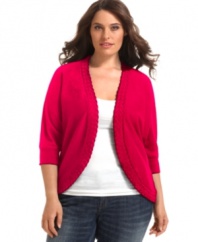 AGB's three-quarter sleeve plus size cardigan is an essential layering piece for all your sleeveless styles.