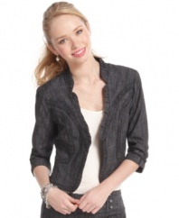 Denim gets all ruffled up in this cropped blazer from BCX that adds structure – and fun – to any outfit!