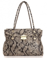 Feel like a star with this sleek snakeskin print satchel by Marc Fisher. Featuring a stylish flapover top and polished goldtone hardware, this bag creates the perfect blend of elegance and edge.