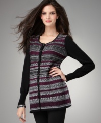 Make a bold statement in this cozy Style&co. sweater, rendered in graphic Fair Isle knit. Pair it with your favorite black pants for no-fuss style. (Clearance)
