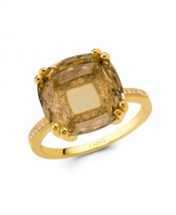Gold standard. A large-scale, golden brown-hued cubic zirconia with sparkling cubic zirconia accents (5-7/8 ct. t.w.) stands out as a dramatic decorative detail on this stunning ring from CRISLU. Crafted in 18k gold over sterling silver, it's an elegant addition for your fall wardrobe. Size 7.