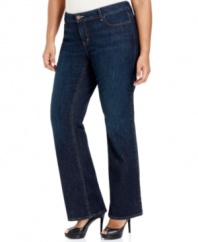 Finished by a dark wash, DKNY Jeans' plus size bootcut jeans are ultra-slimming additions to your causal wardrobe!