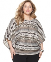 Add zest to your casual looks with NY Collection's batwing sleeve plus size top, accented by a zigzag print.