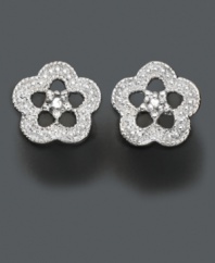 Spring is in bloom year-round with these sweet diamond-accented flower stud earrings in your collection. Victoria Townsend set crafted in sterling silver.