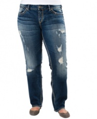 Score a cool vibe with Silver Jeans' plus size straight leg jeans, featuring distressing.