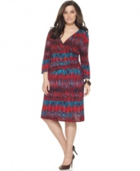 Snag the sleek and sophisticated look of Elementz' three-quarter sleeve plus size dress, enhanced by a slimming panel.