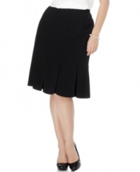 Inverted pleats make this plus size skirt by Kasper extra feminine. The full silhouette looks great with a fitted cami or with a draped-fit blouse tucked in.