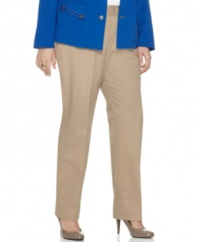 Get a sleeker shape with Jones New York Signature's plus size straight leg pants, including a built-in slimming panel.