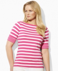 A chic boat neckline infuses the classic cotton jersey plus size tee with breezy, relaxed style, from Lauren by Ralph Lauren.