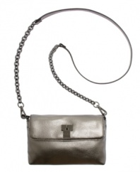 Modern European style in a chic rectangular mini silhouette: the pebbled Vienna flap bag from Calvin Klein.