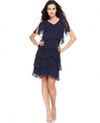 Beautiful tiers with beaded trim make this petite Patra dress eye-catching and elegant for your next occasion.