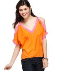 Rock tangerine cool and feisty pink with this shoulder cutout top from Rampage -- and bring loads of color to the party!
