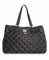 Quilted to perfection. Add a sophisticated appeal to your look with a gorgeous quilted shopper with room for all your necessities. This eye-catching design by Nine West features shiny silvertone hardware and a lock charm at front.