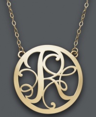 Looking for the perfect personalized gift? This stunning, letter R scroll pendant will do just the trick. Setting and chain crafted in 14k gold. Approximate length: 17 inches. Approximate drop: 1 inch.