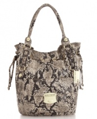 You deserve a little star treatment, start with the sleek Celebrity handbag by Marc Fisher. An eye-catching snakeskin print, trend-right drawsting silhouette and polished goldtone hardware will surely have you seeing stars.