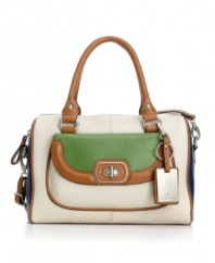 A classic shape featuring the season's most-loved trend. This chic satchel by Etienne Aigner displays a colorblock front with polished silvertone hardware and an optional shoulder strap.
