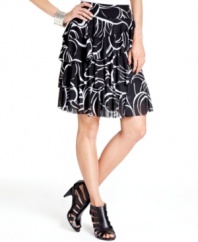 INC's best-loved skirt makes all the right moves with a glam graphic print and a floaty chiffon ruffles!