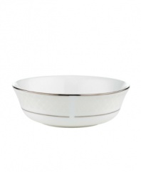 A sweet lace pattern combines with platinum borders to add graceful elegance to your tabletop. The classic shape and pristine white shade make this all purpose bowl a timeless addition to any meal. From Lenox's dinnerware and dishes collection. Qualifies for Rebate