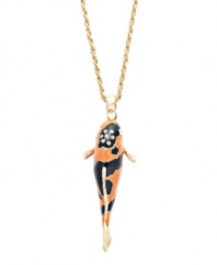 Make waves in this splash-worthy style. Bar III's bright orange and black enamel fish hangs on a trendy long chain and shines with the addition of sparkling crystal accents. Crafted in gold-plated mixed metal. Approximate length: 30 inches. Approximate drop: 2-1/2 inches.